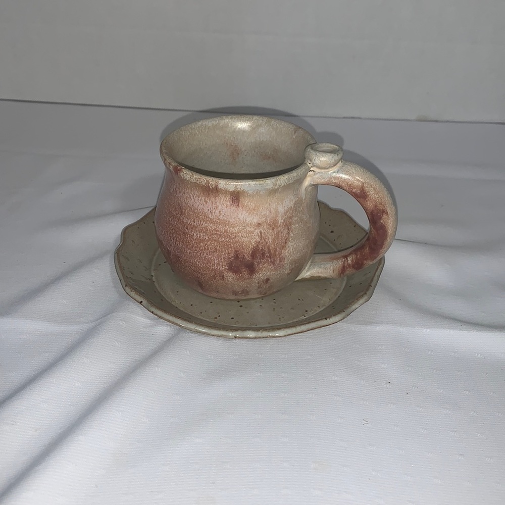 Cup and plate both pottery / coffee /tea cup / Matt